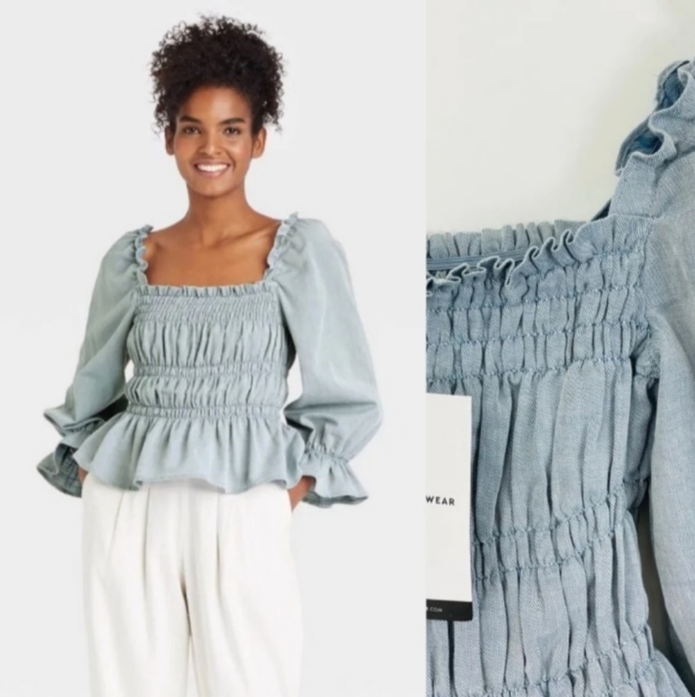 New with tags Who What Wear chambray smocked top